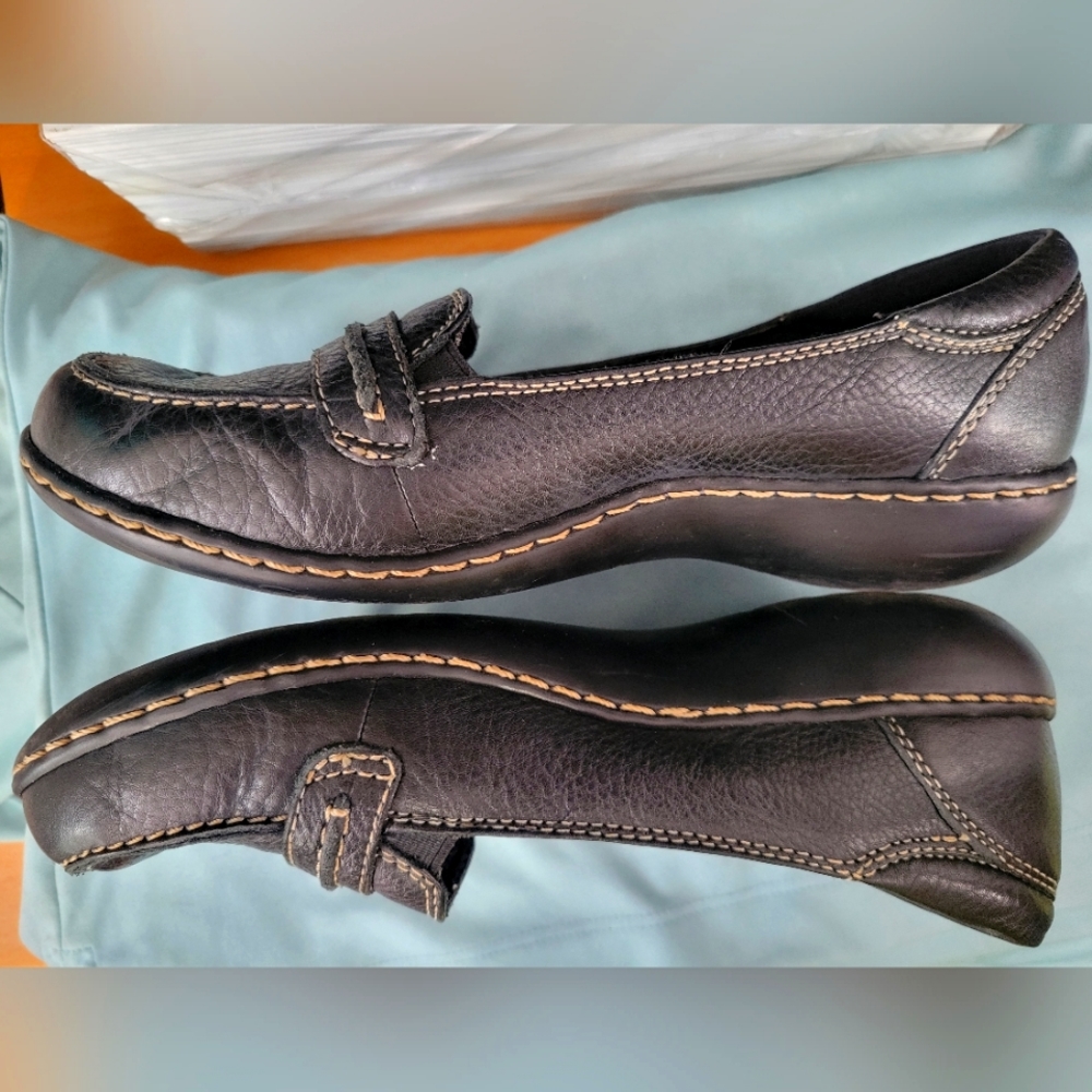 Vintage Clarks black leather top-stitched loafers 6M - Picture 3 of 7